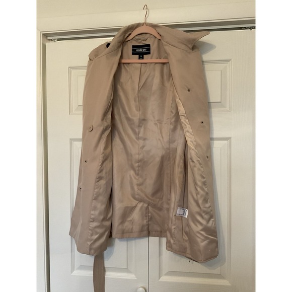 Lands' End Tan Rain Trench Coat Short Double Breasted Belted - Women's Size 18 - Picture 13 of 16